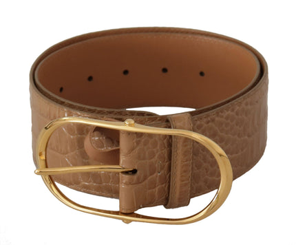 Dolce & Gabbana Brown Beige Leather Gold Metal Oval Buckle Belt - Ellie Belle