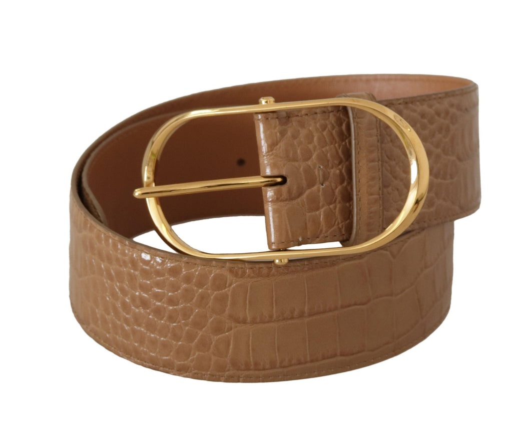 Dolce & Gabbana Brown Beige Leather Gold Metal Oval Buckle Belt - Ellie Belle