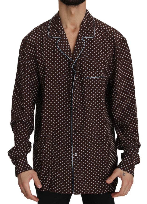 Dolce & Gabbana Brown Blue Polka Dot Silk Shirt - Ellie Belle