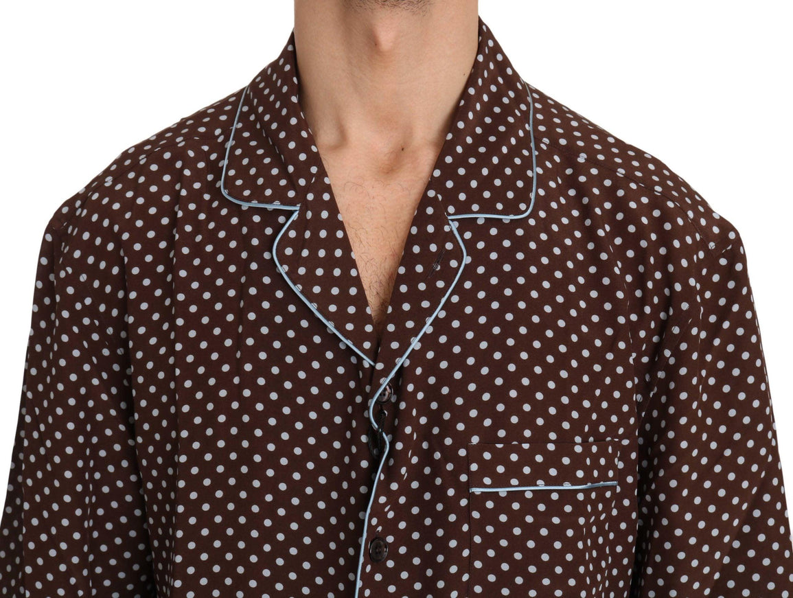 Dolce & Gabbana Brown Blue Polka Dot Silk Shirt - Ellie Belle