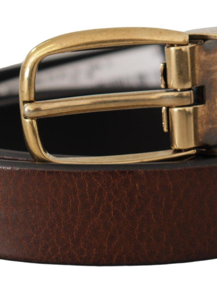 Dolce & Gabbana Brown Calf Leather Classic Logo Metal Buckle Belt - Ellie Belle