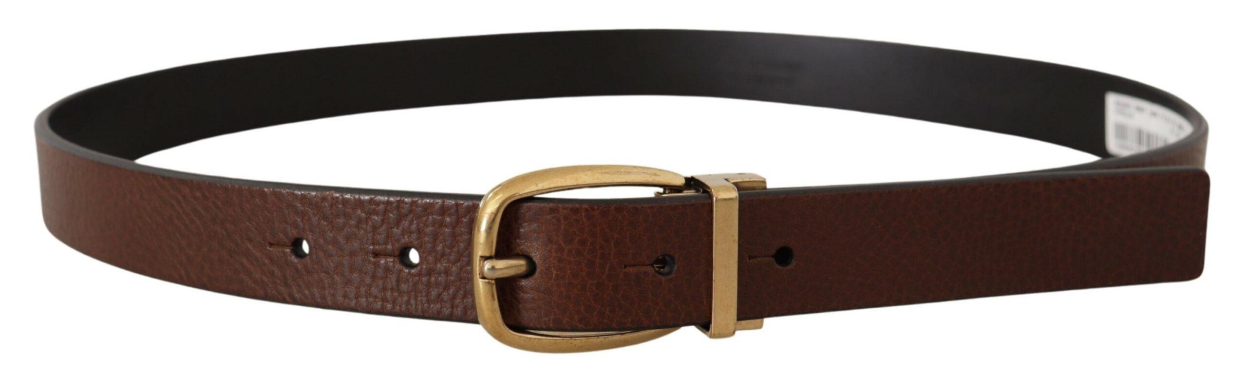 Dolce & Gabbana Brown Calf Leather Classic Logo Metal Buckle Belt - Ellie Belle