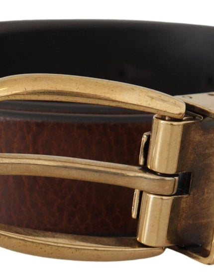Dolce & Gabbana Brown Calf Leather Classic Logo Metal Buckle Belt - Ellie Belle