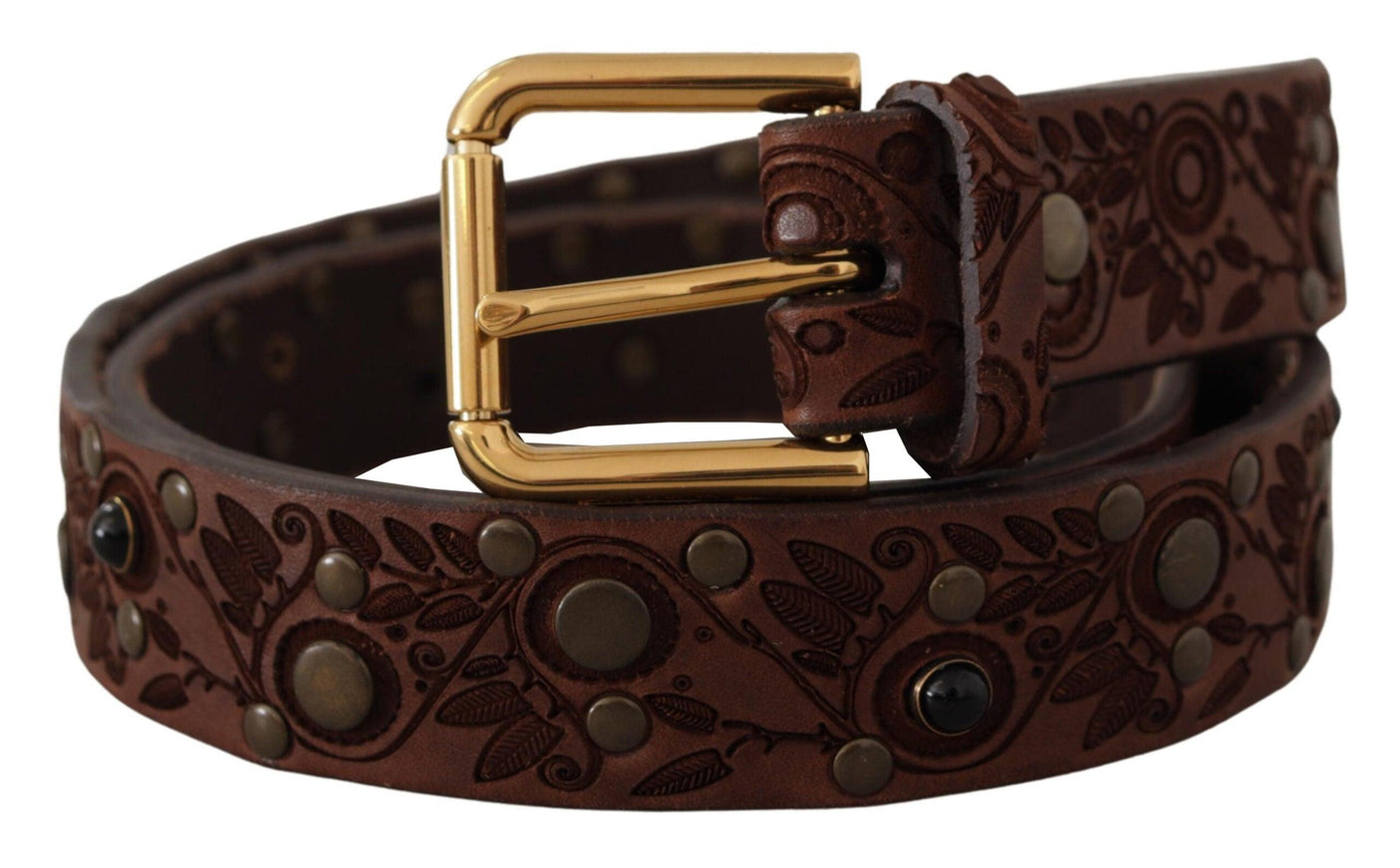 Dolce & Gabbana Brown Calf Leather Embossed Gold Metal Buckle - Ellie Belle