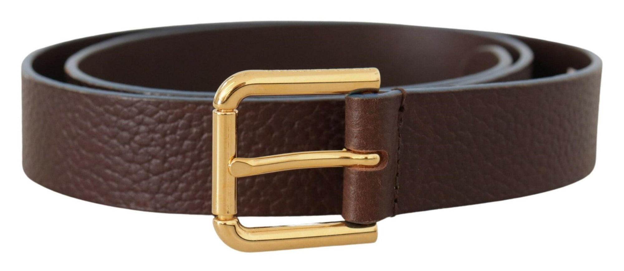 Dolce & Gabbana Brown Calf Leather Gold Logo Engraved Buckle Velt - Ellie Belle