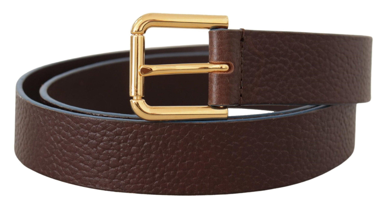 Dolce & Gabbana Brown Calf Leather Gold Logo Engraved Buckle Velt - Ellie Belle