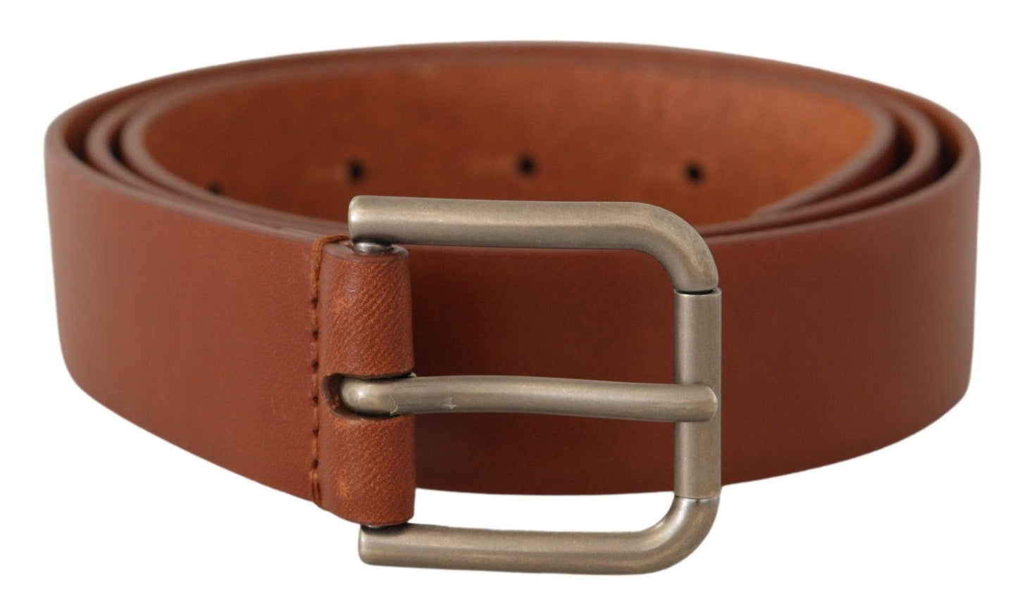 Dolce & Gabbana Brown Calf Leather Silver Tone Metal Buckle Belt - Ellie Belle