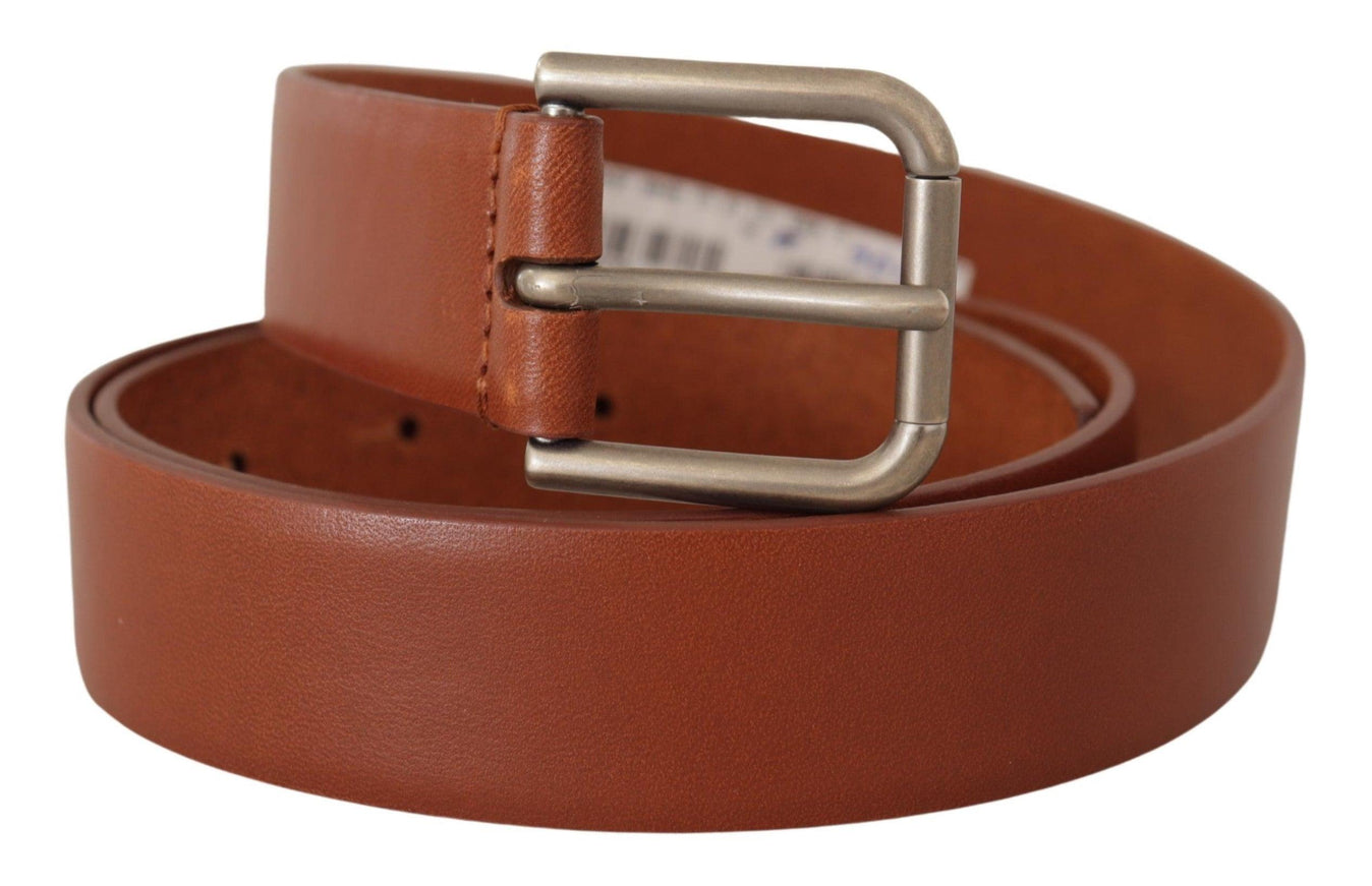 Dolce & Gabbana Brown Calf Leather Silver Tone Metal Buckle Belt - Ellie Belle