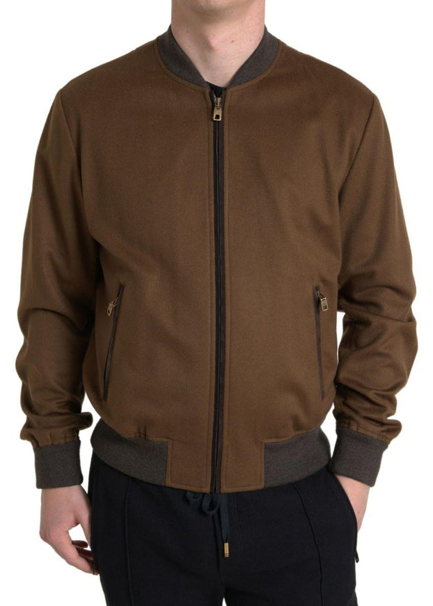 Dolce & Gabbana Brown Cashmere Full Zip Bomber Men Jacket - Ellie Belle