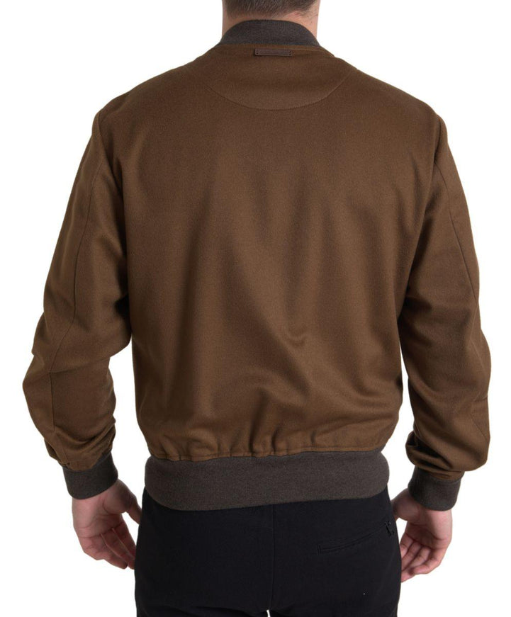 Dolce & Gabbana Brown Cashmere Full Zip Bomber Men Jacket - Ellie Belle