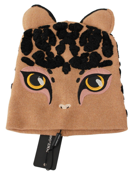 Dolce & Gabbana Brown Cats Eye Embroidered Beanie Cashmere Hat - Ellie Belle