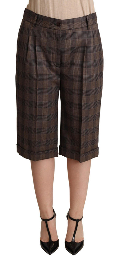 Dolce & Gabbana Brown Checkered Wool Bermuda Mid Waist Shorts - Ellie Belle