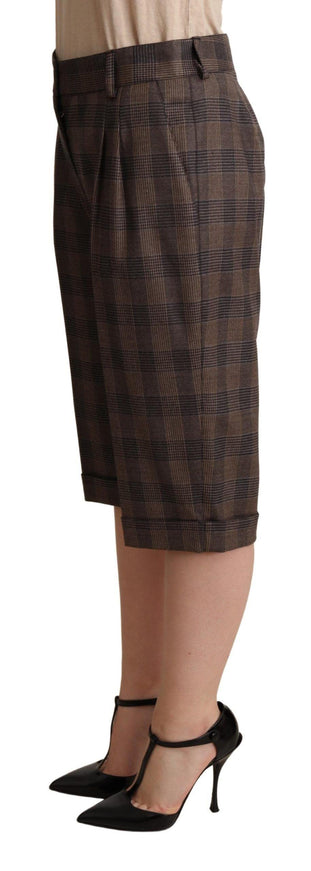 Dolce & Gabbana Brown Checkered Wool Bermuda Mid Waist Shorts - Ellie Belle