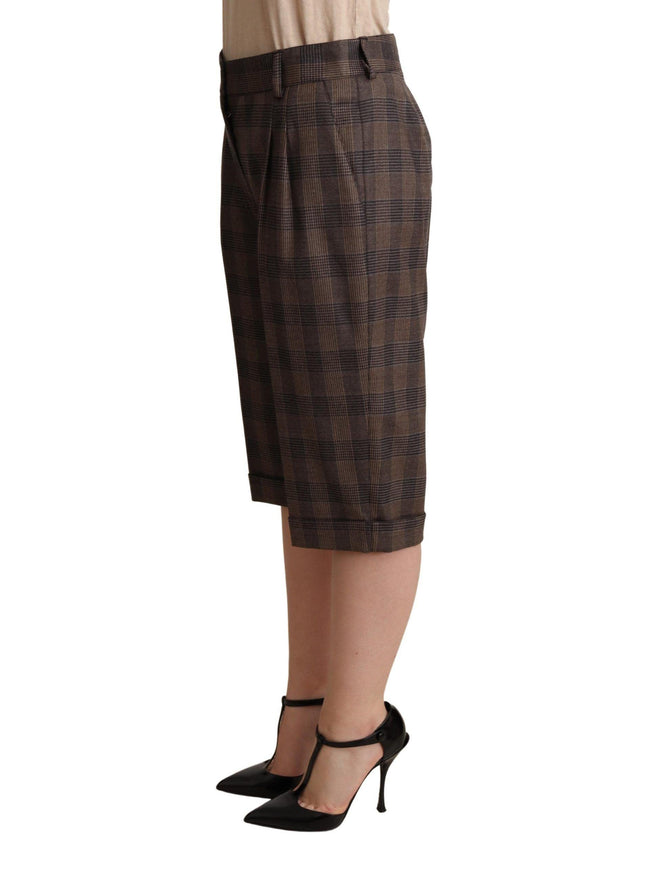 Dolce & Gabbana Brown Checkered Wool Bermuda Mid Waist Shorts - Ellie Belle