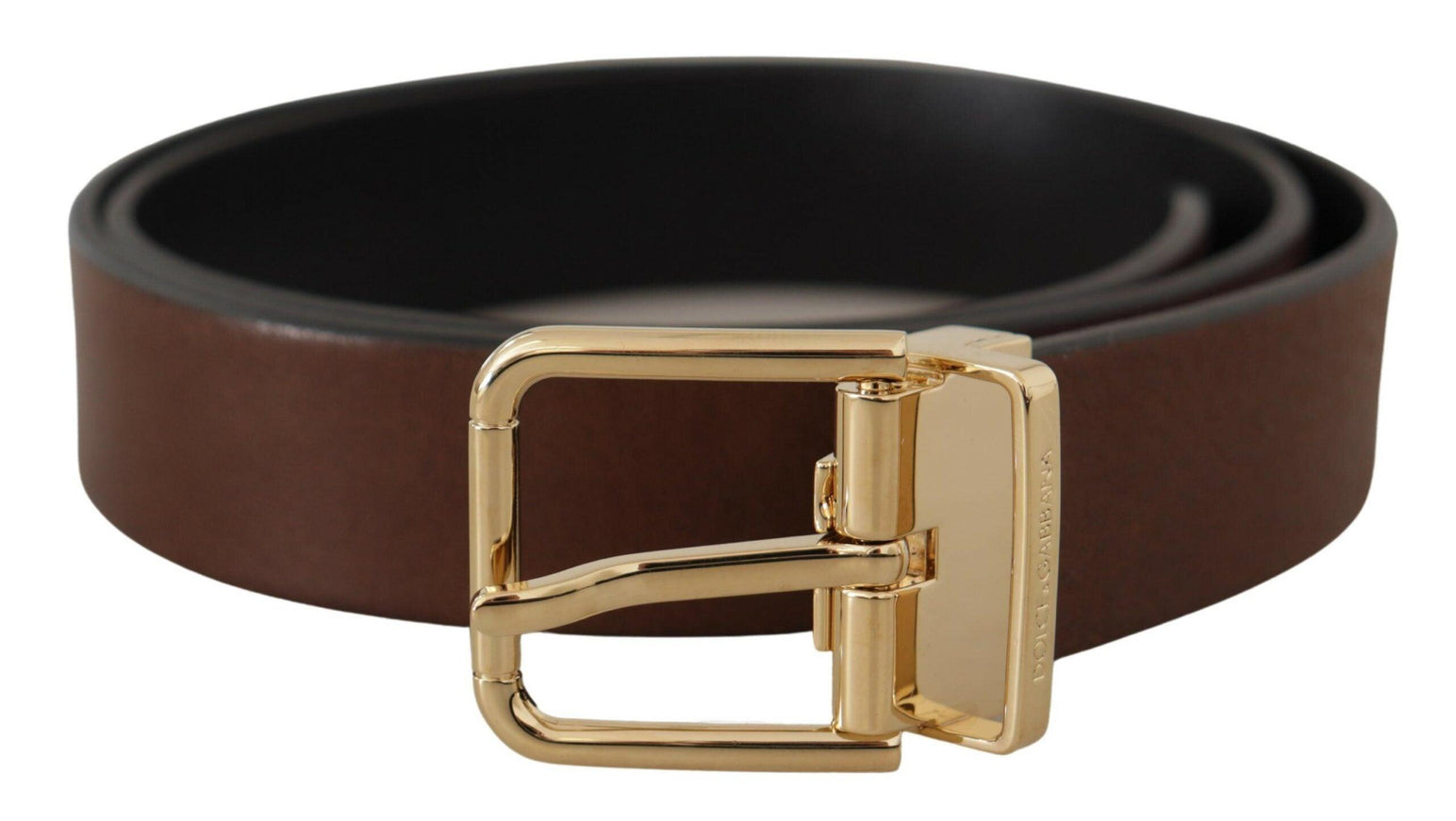 Dolce & Gabbana Brown Classic Leather Gold Tone Metal Buckle Belt - Ellie Belle