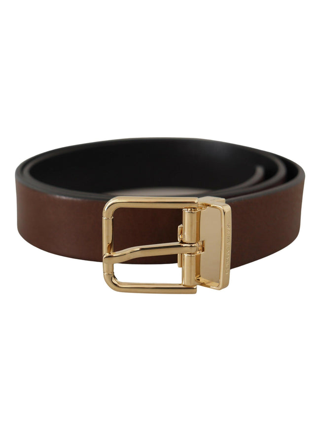 Dolce & Gabbana Brown Classic Leather Gold Tone Metal Buckle Belt - Ellie Belle