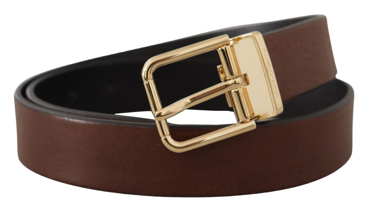 Dolce & Gabbana Brown Classic Leather Gold Tone Metal Buckle Belt - Ellie Belle