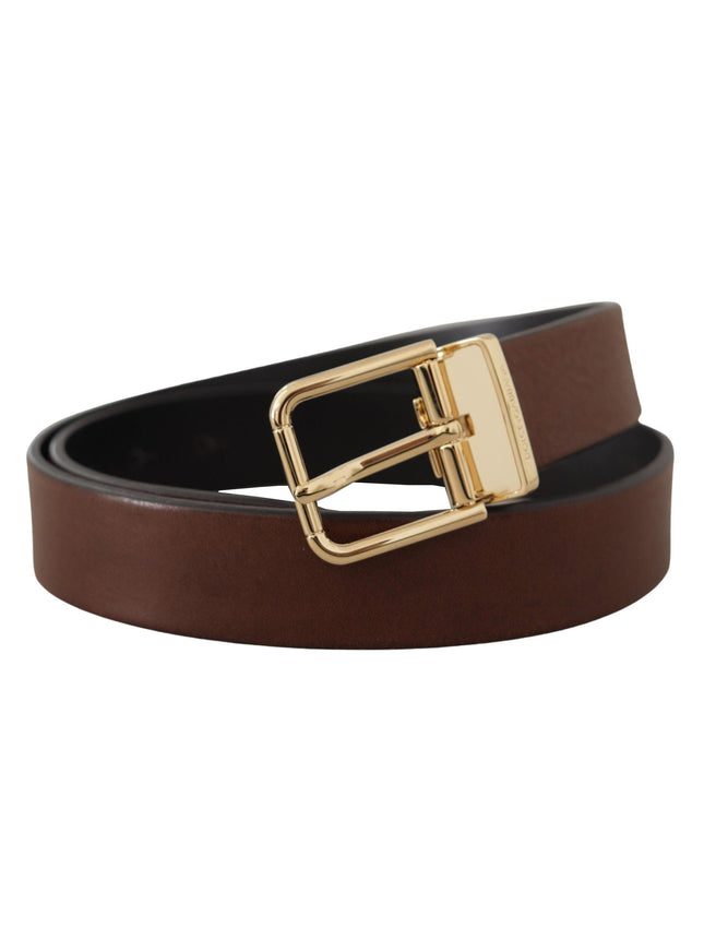 Dolce & Gabbana Brown Classic Leather Gold Tone Metal Buckle Belt - Ellie Belle
