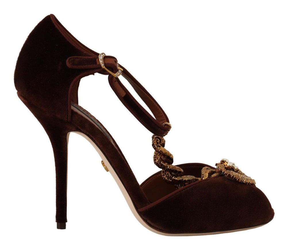 Dolce & Gabbana Brown Coppar Devotion Heart Sandals Shoes - Ellie Belle