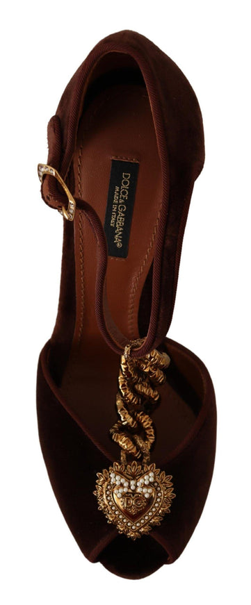 Dolce & Gabbana Brown Coppar Devotion Heart Sandals Shoes - Ellie Belle