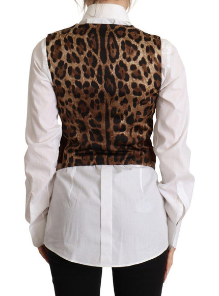 Dolce & Gabbana Brown Corduroy Leopard V-neck Sleeveless Vest Top - Ellie Belle