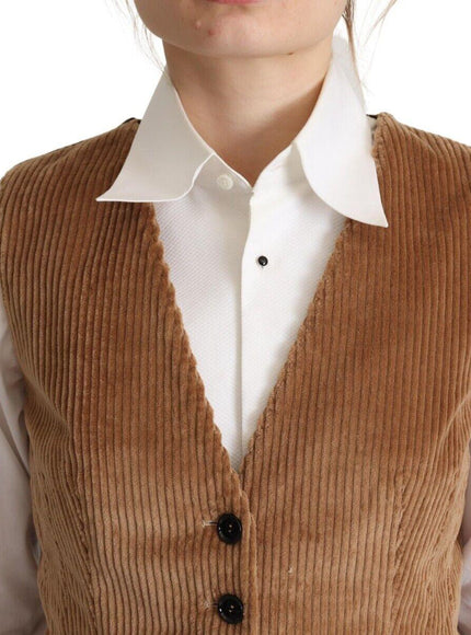 Dolce & Gabbana Brown Corduroy Leopard V-neck Sleeveless Vest Top - Ellie Belle