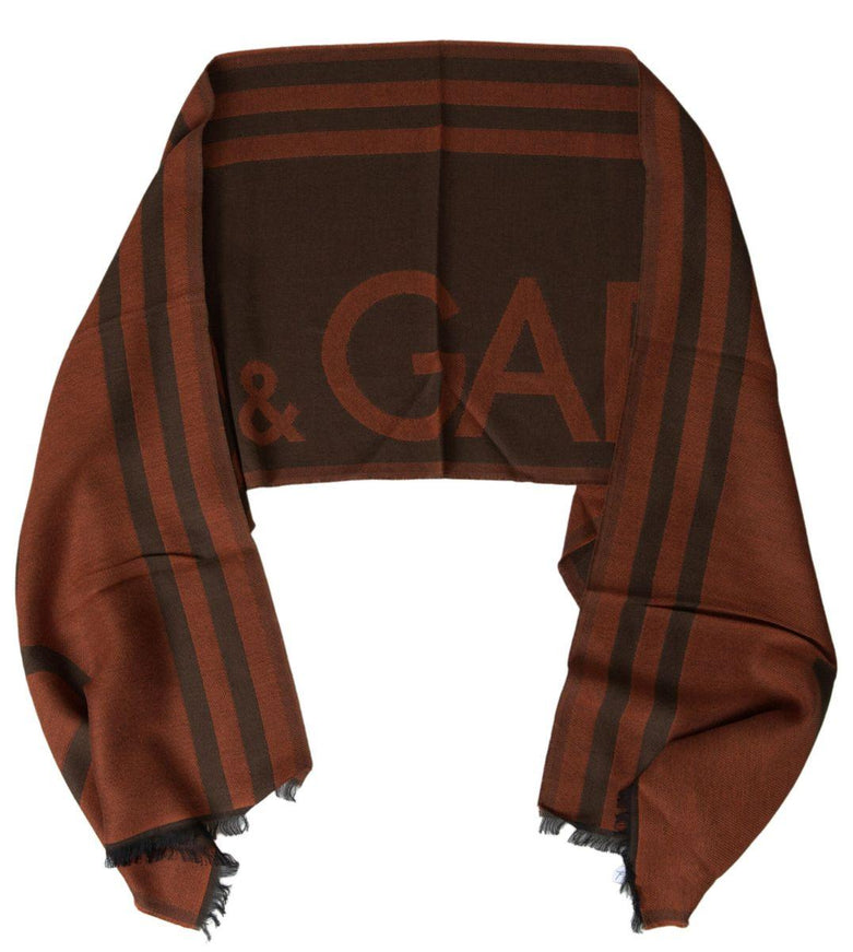 Dolce & Gabbana Brown Cotton Blend Wrap Shawl Fringe Scarf - Ellie Belle