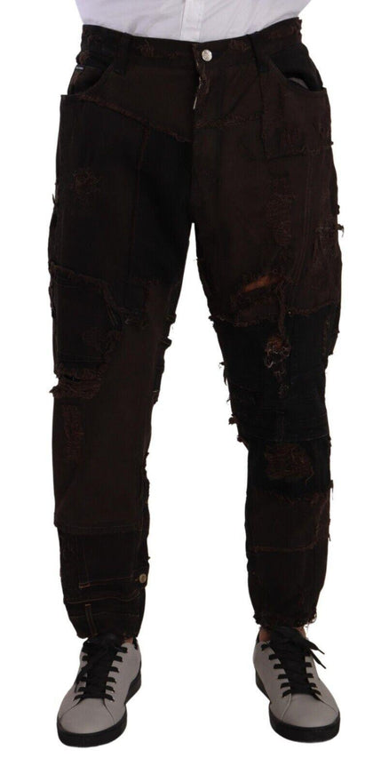 Dolce & Gabbana Brown Cotton Distressed Regular Denim Jeans - Ellie Belle