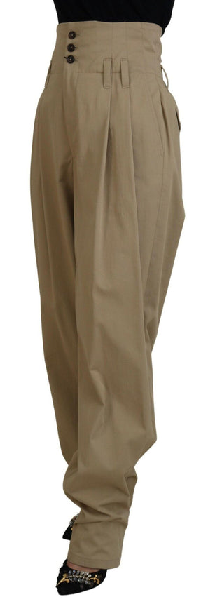 Dolce & Gabbana Brown Cotton High Waist Tapered Pants - Ellie Belle