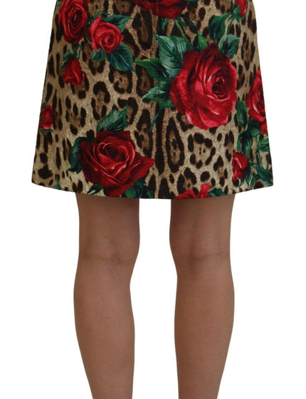 Dolce & Gabbana Brown Cotton Leopard Rose Print Mini Skirt - Ellie Belle