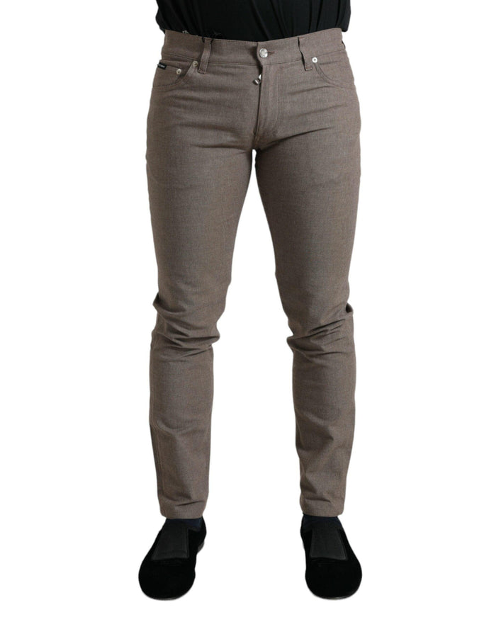 Dolce & Gabbana Brown Cotton Stretch Skinny Men Pants - Ellie Belle