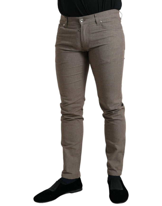 Dolce & Gabbana Brown Cotton Stretch Skinny Men Pants - Ellie Belle