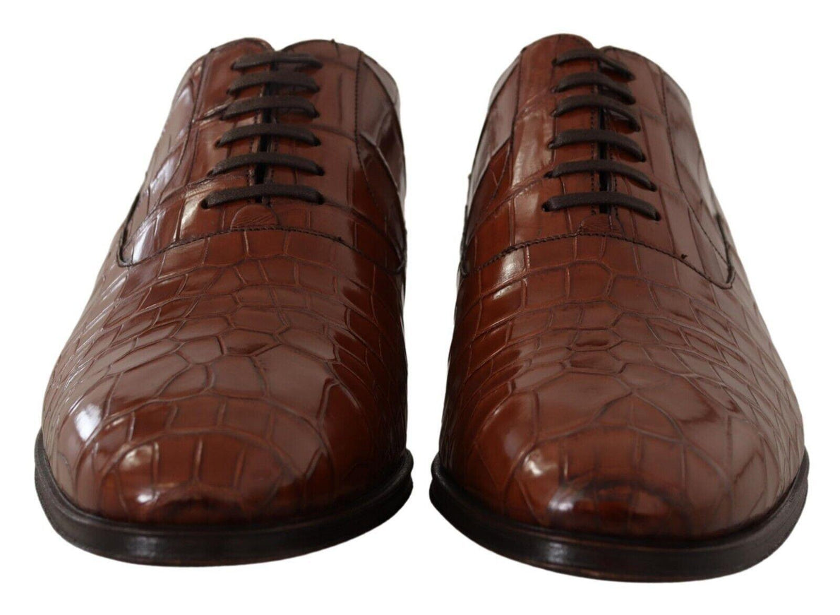 Dolce & Gabbana Brown Crocodile Leather Mens Formal Derby Shoes - Ellie Belle