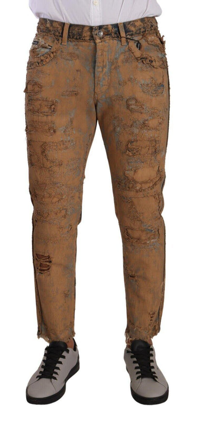 Dolce & Gabbana Brown Distressed Cotton Regular Denim Jeans - Ellie Belle