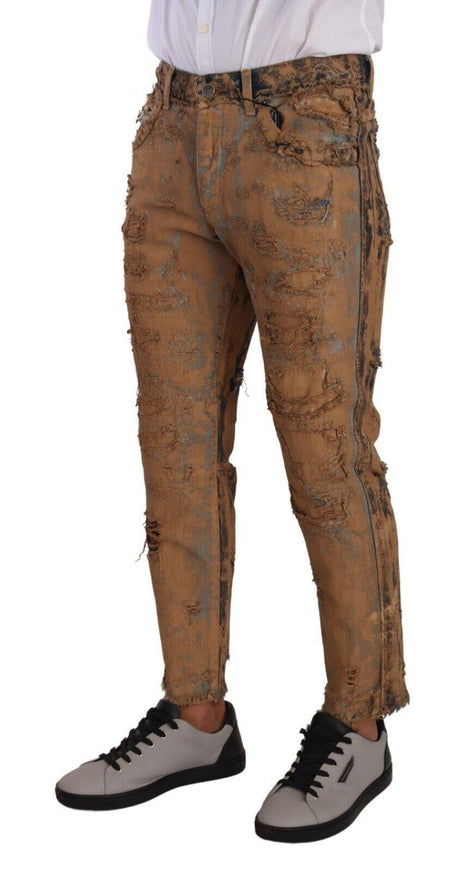 Dolce & Gabbana Brown Distressed Cotton Regular Denim Jeans - Ellie Belle