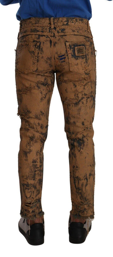 Dolce & Gabbana Brown Distressed Cotton Skinny Men Denim Jeans - Ellie Belle