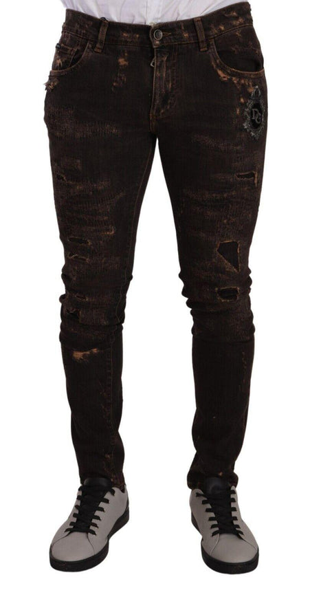 Dolce & Gabbana Brown Distressed Slim Fit Skinny Denim Jeans - Ellie Belle