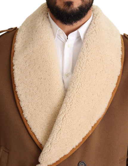 Dolce & Gabbana Brown Double Breasted Shearling Coat Jacket - Ellie Belle