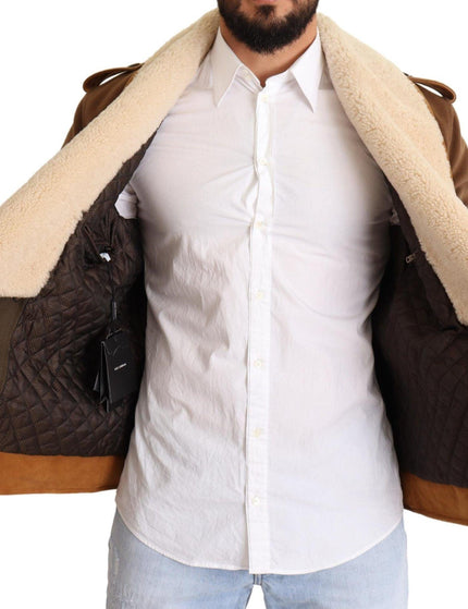 Dolce & Gabbana Brown Double Breasted Shearling Coat Jacket - Ellie Belle