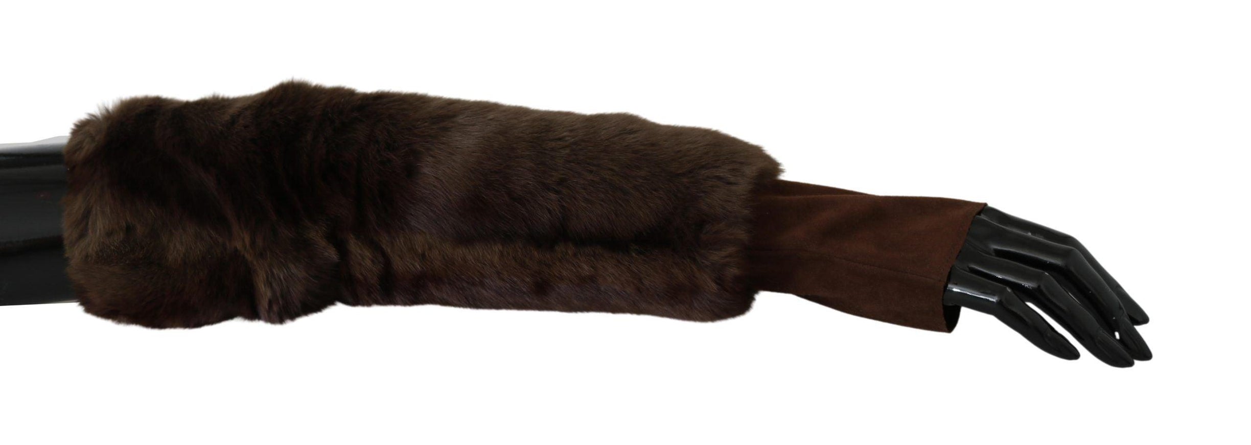 Dolce & Gabbana Brown Elbow Length Finger Less Fur Gloves - Ellie Belle