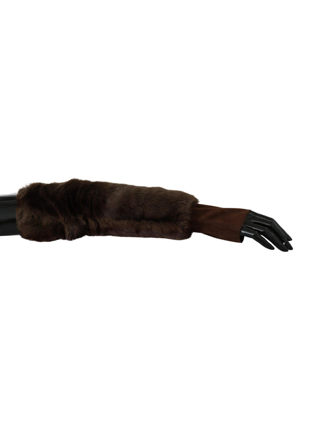 Dolce & Gabbana Brown Elbow Length Finger Less Fur Gloves - Ellie Belle