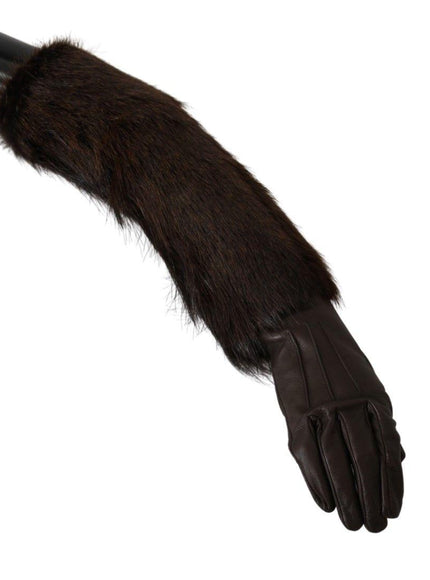 Dolce & Gabbana Brown Elbow Length Mittens Leather Fur Gloves - Ellie Belle