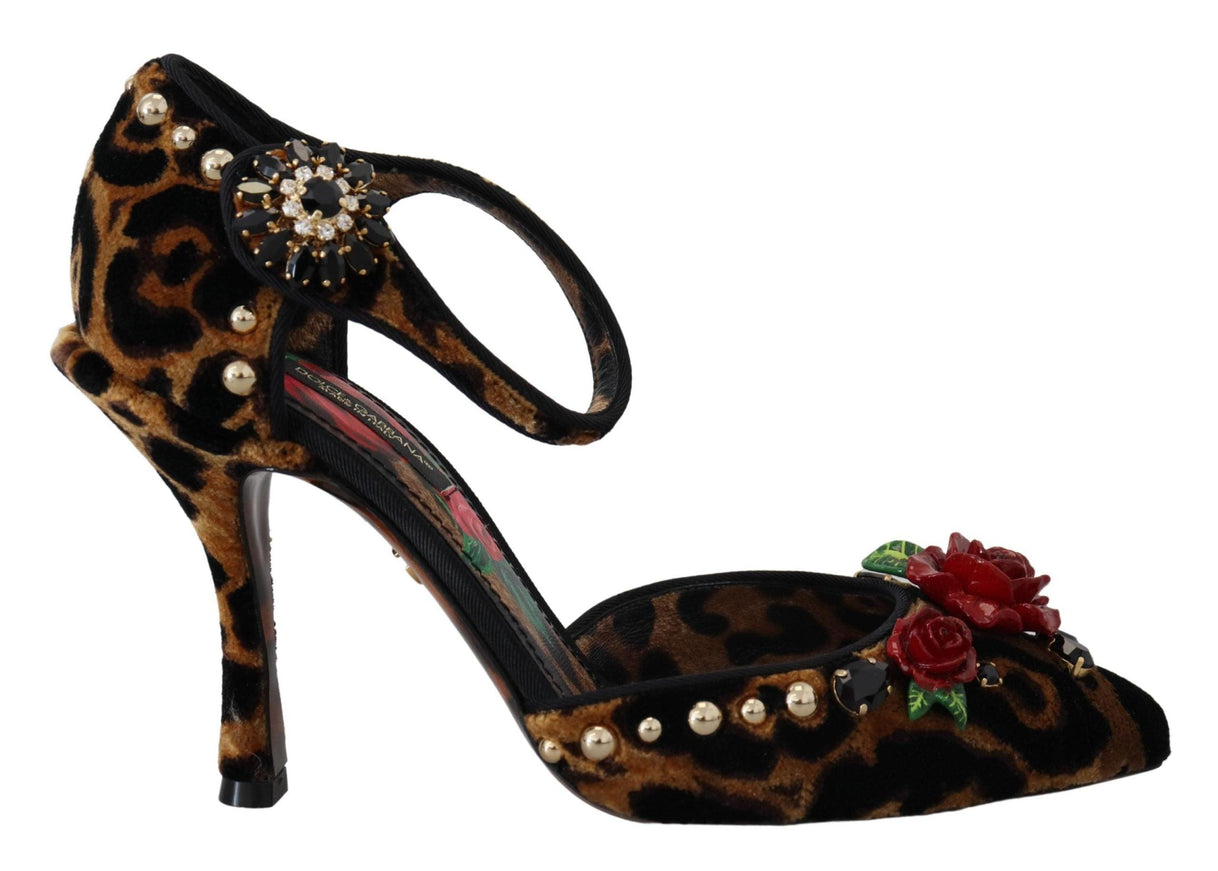 Dolce & Gabbana Brown Embellished Leopard Print Heels Shoes - Ellie Belle