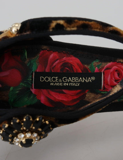 Dolce & Gabbana Brown Embellished Leopard Print Heels Shoes - Ellie Belle