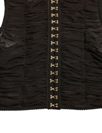 Dolce & Gabbana Brown Embellished Nylon Stretch Cropped Top - Ellie Belle