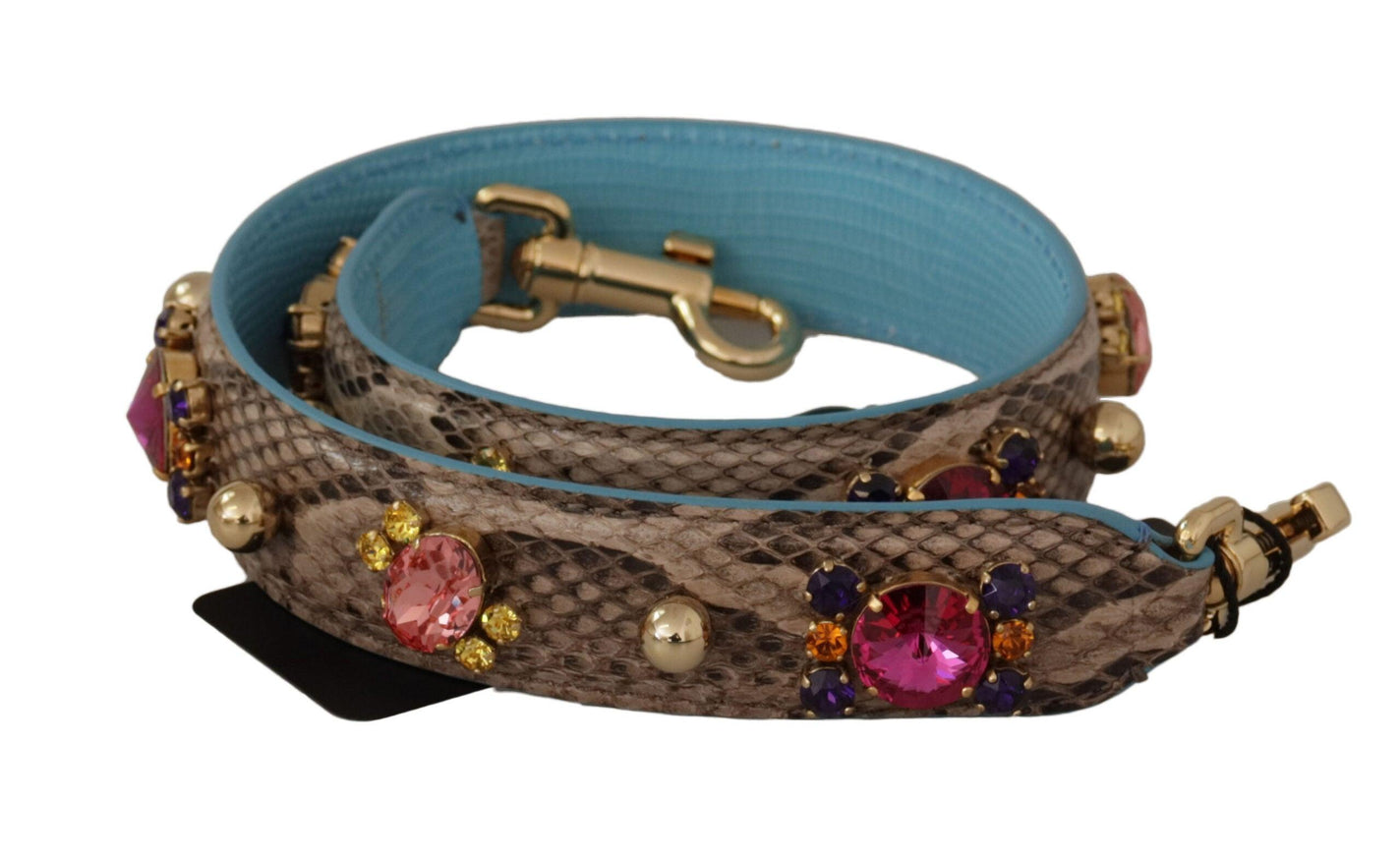 Dolce & Gabbana Brown Exotic Leather Crystals Shoulder Strap - Ellie Belle