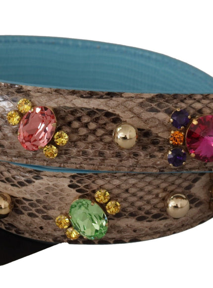 Dolce & Gabbana Brown Exotic Leather Crystals Shoulder Strap - Ellie Belle