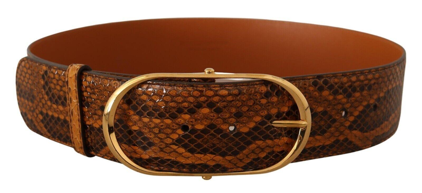 Dolce & Gabbana Brown Exotic Leather Gold Oval Buckle Belt - Ellie Belle