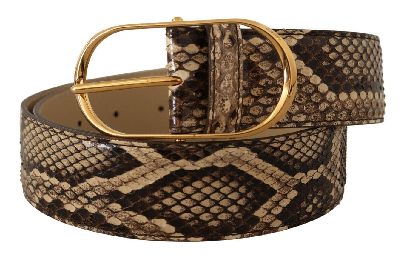 Dolce & Gabbana Brown Exotic Leather Gold Oval Buckle Belt - Ellie Belle