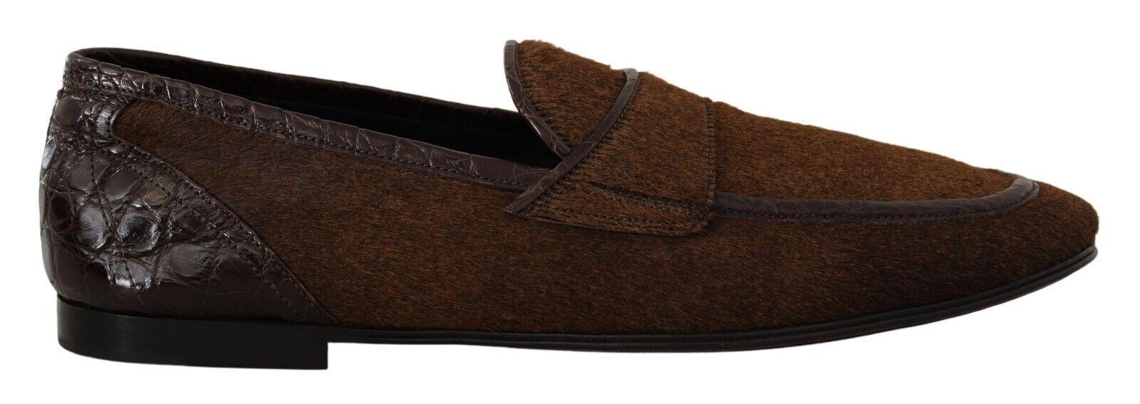 Dolce & Gabbana Brown Exotic Leather Mens Slip On Loafers Shoes - Ellie Belle